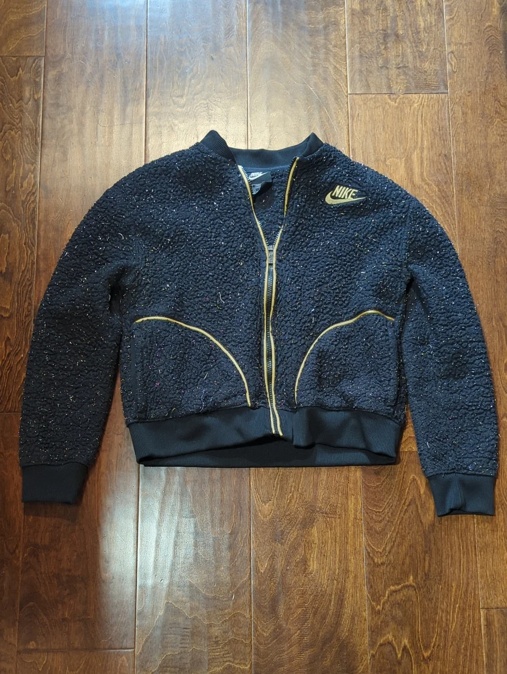Nike Girls Black Bomber Jacket with Gold Accents Size XL